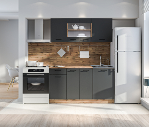 Кухонный гарнитур Лофт 150 см Дуб вотан/Диамант серый