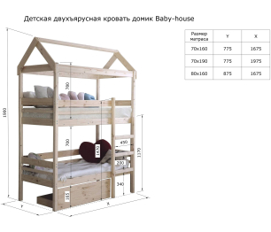 Двухъярусная кровать домик 70х190