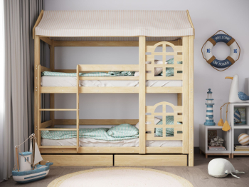 Двухъярусная кровать домик Бэби люкс 70х160