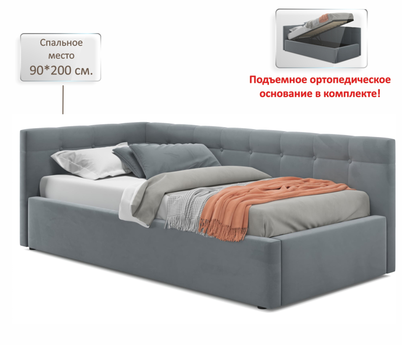 Мягкая кровать, Односпальная кровать-тахта Bonna 900 с подъемным механизмом и матрасом ГОСТ