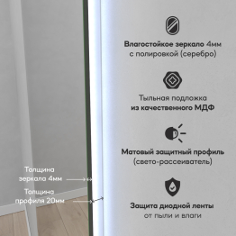 Зеркало с холодной подсветкой GENGLASS NOLVIS NF LED L, с проводом 56х176 см