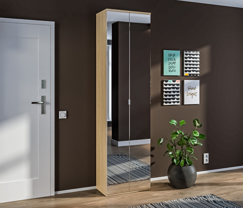 Для одежды, Афина СБ-3312 Шкаф 2 дверный с зеркальным фасадом Дуб Винченца