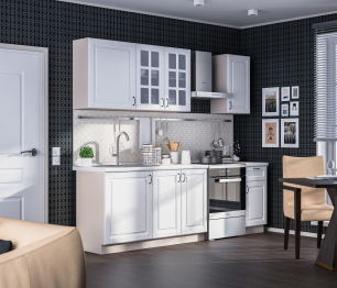 Кухонный гарнитур Регина Бежевый песок / МДФ Белый матовый 2,4 м