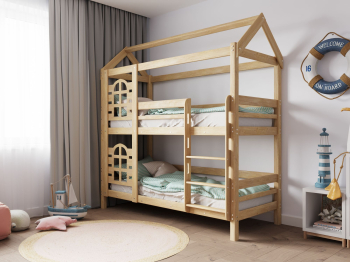 Двухъярусная кровать домик Бэби люкс 80х160