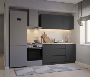 Кухонный гарнитур Леон прямой 150 см, диамант серый