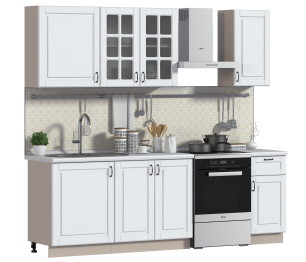 Кухонный гарнитур Регина Бежевый песок / МДФ Белый матовый 2,4 м