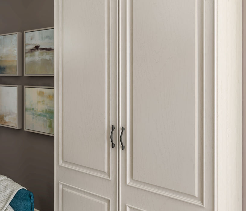 В спальню, Шкаф 2 дверный Гранд / Ливерпуль СБ-3511 Дуб Приморский Белый/МДФ Классика Светлый